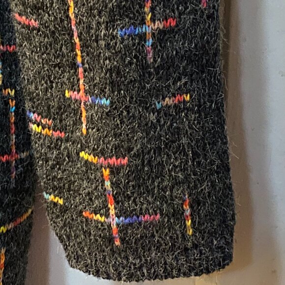 NEW Creation Womens Sz M Cardigan Sweater Snap Wool Blend Dark Gray/Multi Fringe - Picture 6 of 12